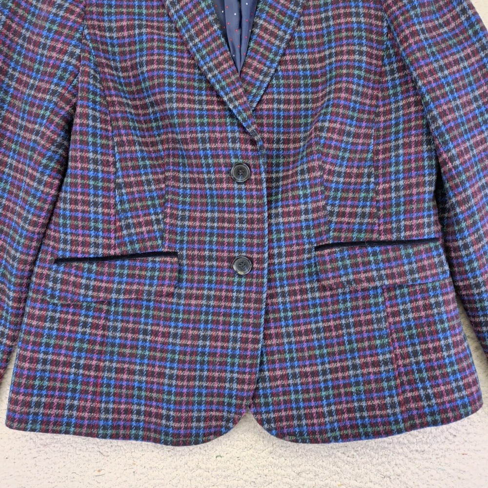 Talbots Women's 10 Plaid Blazer Velvet Collar Wool Blend Blue‎ Purple Retro Vtg - Picture 4 of 8